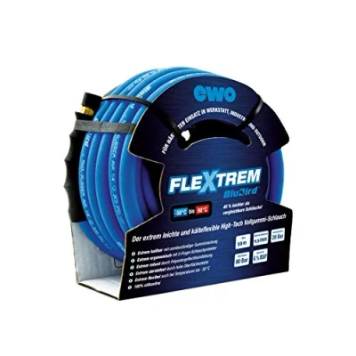 Abbildung von ewo Druckluftschlauch FleXtrem BluBird Premium Voll Gummischlauch mit High Tech Gewebe, extra leicht, Innen ø: 9,5 mm, Wandstärke: 3 G 3/8 BSP, 20 m Rolle, max. bar Betriebsdruck