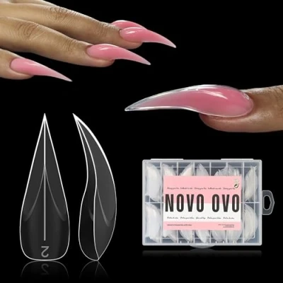 Abbildung von NOVO OVO 3D Curved Stiletto Nail Dual Forms for Poly Gel, Gebogene Nagel Nagelformen zur Gel Verlängerung, Adlerkrallen, XL XXL Hawk Curve skulpturale Acrylnägel, 280 Stück, 14 Größen