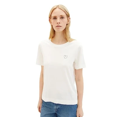Abbildung von TOM TAILOR Damen T Shirt mit Herz Print, 10315 Whisper White, M