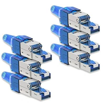Abbildung von NAUC CAT 7 RJ45 Netzwerkstecker 6X Stecker Steckverbinder mit Zugentlastung Blau geschirmt werkzeuglos CAT7 LAN Netzwerkkabel