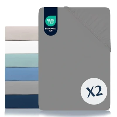 Abbildung von Dreamzie Spannbettlaken Für Matratze 200 x cm 2er Set 100% Polyester Mikrofaser Anthrazit Oeko TEX Zertifiziert Ohne Chemische Substanzen 2 Jahre Garantie Weiche Pfirsichhaut