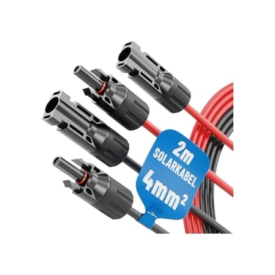 Abbildung von ABSINA 2x 2 Meter Solarkabel 4mm2 H1Z2Z2 K schwarz &amp; rot PV Kabel UV beständig Solarleitung 4mm2, Leitung, Photovoltaik Montage Zubehör, Solar 4qmm