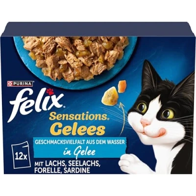 Abbildung von FELIX Sensations Gelees Katzenfutter nass in Gelee, Fisch Sorten Mix, 6er Pack (6 x 12 Beutel à 85g)
