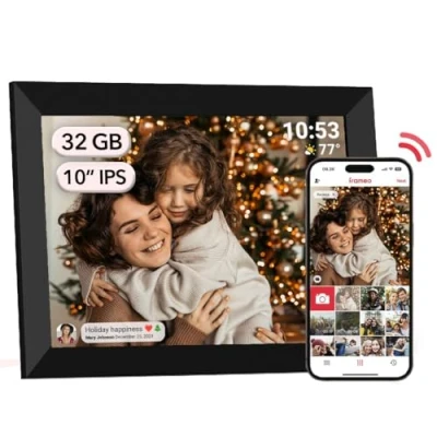 Abbildung von Frameo Digitaler Bilderrahmen WiFi 32GB Fotorahmen 10,1 Zoll 1280x800 IPS LCD Touchscreen Smart Cloud Mit Automatischer Drehung Momente Sofort Über Die App Teilen