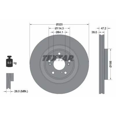 Abbildung von TEXTAR 92306203 Bremsscheibe 320 28 05/09 114,3 innenbelüftet beschichtet ohne Radbefestigungsbolzen, Radnabe HONDA: CR V 5