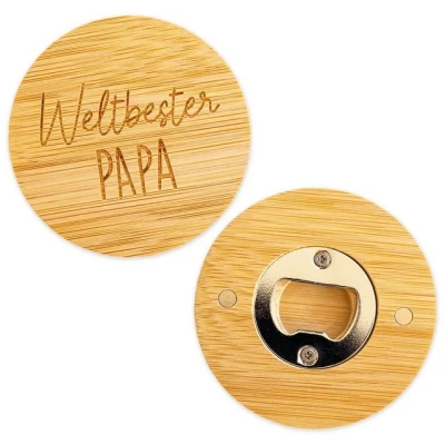 Abbildung von PAPIERDRACHEN Flaschenöffner aus Holz zum Vatertag mit toller Gravur, Bambusöffner Gravur &quot;Weltbester Papa&quot;