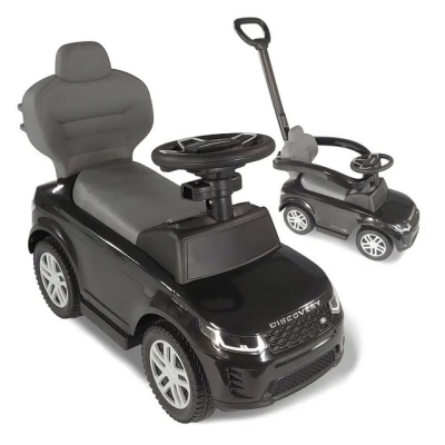 Abbildung von Rutschauto Land Rover schwarz mit Schiebestange, Kinderfahrzeug Soundlenkrad