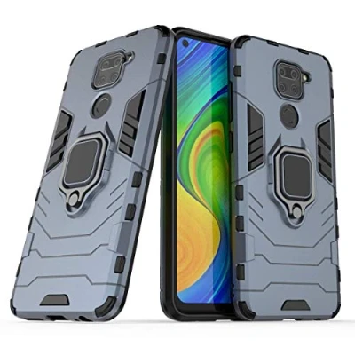 Abbildung von Hülle für Xiaomi Redmi Note 9 Drehbar Ringhalter Cover Magnet Bumper Handyhülle Case Stoßfest Doppelschichter Schutzhülle Outdoor Shock Absorption Mit Ring (Marineblau)