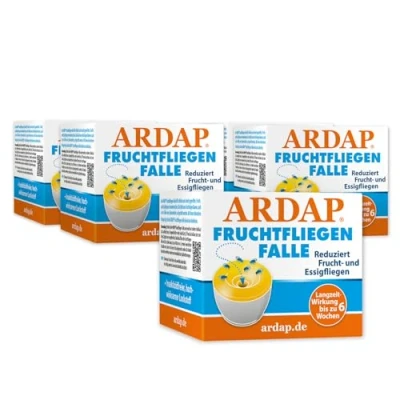 Abbildung von ARDAP Fruchtfliegenfalle 5er Pack Obstfliegenfalle zur Reduktion von Fruchtfliegen &amp; Essigfliegen Hochwirksamer Lockstoff Insektizidfrei gegen (PT19)