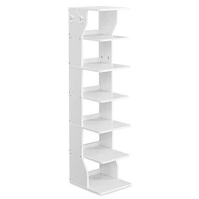 Abbildung von VASAGLE Schuhregal schmal, Standregal mit 7 Ebenen, platzsparend, für Eingangsbereich, Ecke, Schuhablage, weiß LBS200T14