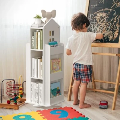 Abbildung von uyoyous Drehbares Bücherregal Für Kinder Weiß 360 Kinderbücherregal 3 stufiges Kinderregal Klein Standregal Lagerregal Aufbewahrungsregal Kinderzimmer, Wohnzimmer, Schlafzimmer