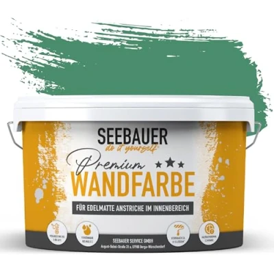 Abbildung von SEEBAUER diy Wandfarbe Grün 10L für Innen (No. 749 Pine Bloom) Edelmatte dunkelgrüne Innenfarbe Grüntöne sehr hohe Deckkraft Matt, Abwaschbar und Tropffrei