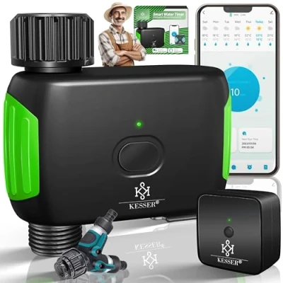 Abbildung von KESSER® Bewässerungssteuerung mit WLAN WiFi Bewässerungscomputer für Garten &amp; Balkon Bewässerungssystem Zeitschaltuhr Automatische Bewässerung App Sprachsteuerung + Y Verteiler Grün