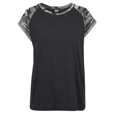 Abbildung von Urban Classics Contrast Raglan Tshirt print, Damen, Größe: 4XL, Black/darkcamo