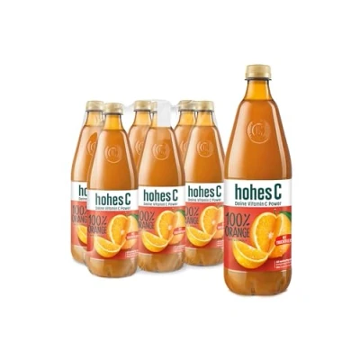 Abbildung von hohes C Orange mit Fruchtfleisch (6 x 1l), 100% Saft, Orangensaft, Vitamin C, ohne Zuckerzusatz laut Gesetz, vegan, recyceltem PET