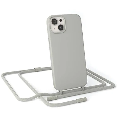 Abbildung von EAZY CASE Handykette Silikon Premium kompatibel mit iPhone 13 Handyhülle Umhängeband, Handykordel Schutzhülle, Silikonhülle, Hülle Band, Kette für Smartphone, Taupe