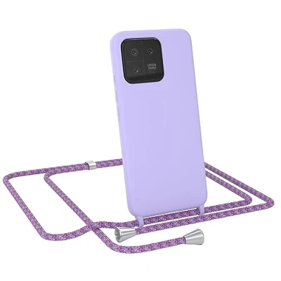 Abbildung von EAZY CASE Handytasche zum Umhängen kompatibel mit Xiaomi 13 Handy Schutzhülle Band, Necklace Hülle, farbig TPU Case, Lavendel Lila Schnur Unicorn Clips Silber