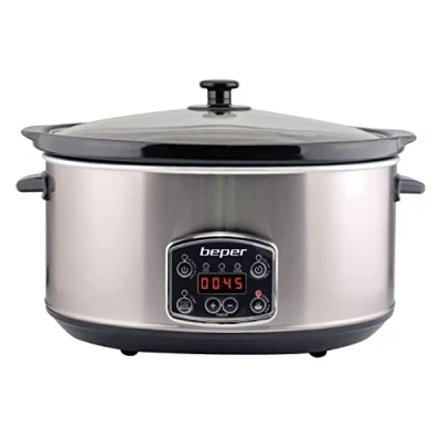 Abbildung von Beper Schongarer BC.510 Slow Cooker Crock Pot 280 W, 4,5 Liter Glaskeramik Schongarer, Display, Keramikschale, Glasdeckel, Antihaftbeschichtung