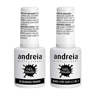 Abbildung von Andreia Professional Gel Polish Ultrabond Primer + Basis und Decklack 2 in 1 (Packung enthält jeweils eine)