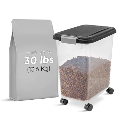 Abbildung von Iris Ohyama, KatzenfutterAufbewahrung mit Rollen, 30L/11kg, Schwarz, Luftdichte Futterbox, Trockenfutter, Futterbehälter, Für Hunde, Katzen, Tierfutterbehälter, BPA frei, Futtertonne, MP 8