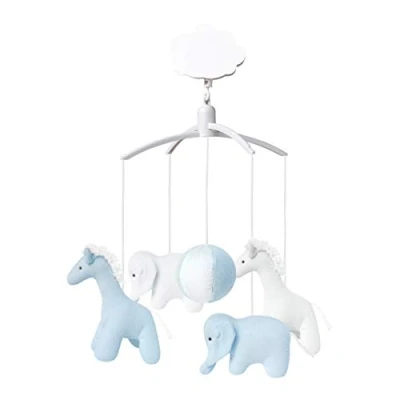 Abbildung von Trousselier Musikmobile Elefant &amp; Giraffe Baumwollstoff Romeo Julia Musik Klassisch Chic Ideales Geburtsgeschenk Einfach zu installieren Farbe blau