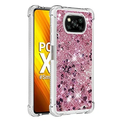Abbildung von KBIKO zxl Kompatibel mit Xiaomi Poco X3 Pro Glitzer Hülle,Mädchen Glitzern Handyhülle,Paillette Flüssigkeit Clear Weich Silikon Schutzhülle für NFC.Rose Gold YBL