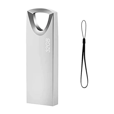 Abbildung von USB Stick 32GB, Slim Speicherstick 32GB Wasserdicht Pen Drive Sticks 32 GB mit Schlüsselanhänger für Schule Büro Auto PC Laptop (Silber)