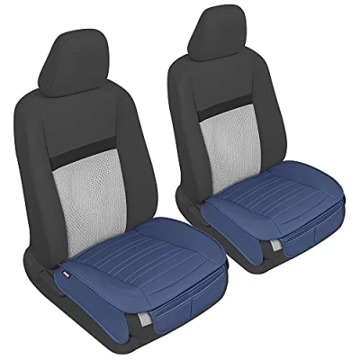 Abbildung von Motor Trend Blaue Autositzbezüge aus Kunstleder für Vordersitze, 2er Pack Universal gepolsterte Autositzkissen mit Aufbewahrungstaschen, Premium Innenzubehör Auto, LKW, Van, SUV