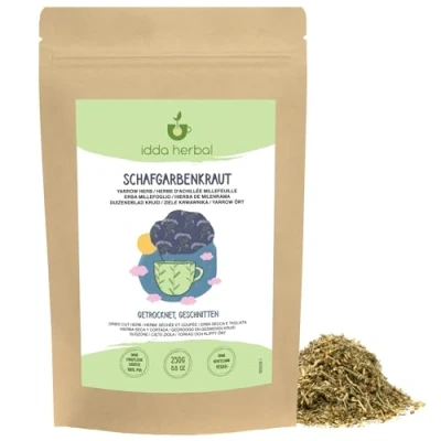 Abbildung von Schafgarbentee (250g), Loser Tee, Schafgarbenkraut getrocknet und geschnitten, 100% Natürlich rein für die Zubereitung von Schafgarben Tee Kräutertee