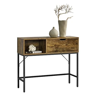 Abbildung von [en.casa] Konsolentisch Tranemo 92x30x80cm Kommode Konsole Beistellkommode Metallgestell Dunkler Holzton