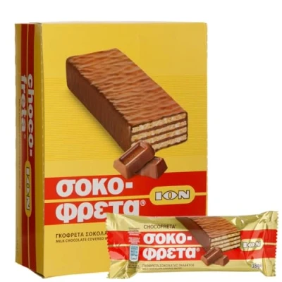 Abbildung von Sokofreta (Schokofreta) Vollmilch Schokolade 20x 38g Riegel Griechische Schokowaffel Rot ION +20ml Jassas Olivenöl
