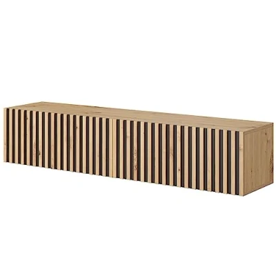 Abbildung von Selsey TV Schrank Board Sideboard Fernsehtisch Fernsehschrank 138,6 cm Hängend Artisan Eiche Schwarz Mit Lamellierter Front Telire