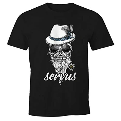 Abbildung von Moonworks Totenkopf Filzhut Bayern Skull Blume Servus FUNS Tshirt print, Herren, Größe: XS, Schwarz