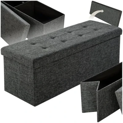 Abbildung von tectake Faltbare Sitzbank Aufbewahrungsbox Sitzwürfel Hocker Würfel Möbel 110x38x38cm Diverse Farben (Dunkelgrau Nr. 402236)