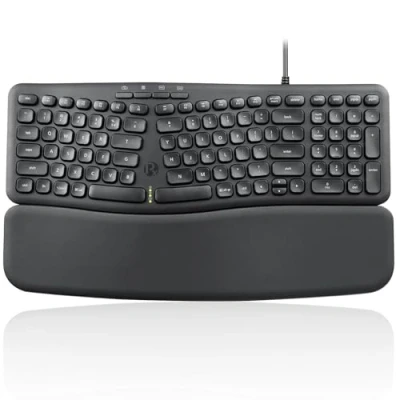 Abbildung von Perixx PERIBOARD 536B US, Wired Ergonomic Compact USB Keyboard 16.34x5.71x1.61 inches Dimension Build in Number Pad Detachable Wrist Rest Silent Typing Black