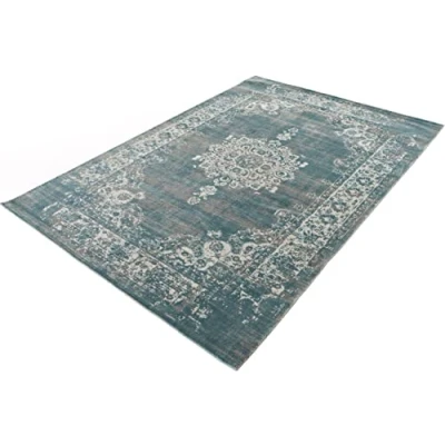 Abbildung von LIFA LIVING 133 x 200 cm Vintage Teppich für Wohnzimmer und Schlafzimmer, Wohnzimmerteppich mit orientalischen Muster, Blau Grau, aus weicher Wolle (Polyamid)