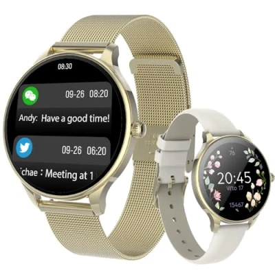 Abbildung von FOREVER Smartwatch Damen Gold Velora SB 306 AMOLED Touchscreen 1,19 Zoll Schrittzähler Uhr Pulsuhr Menstruationszyklus Schlafmonitor Kalorien Fitnessuhr Wasserdicht iOS/Android