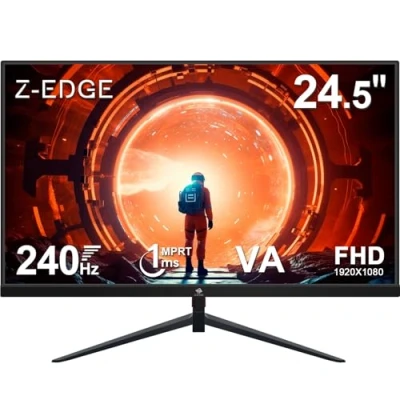 Abbildung von Z Edge 25 Zoll (24,5 Zoll) Gaming Monitor 240Hz 1ms MPRT 1080P Full HD VA Panel, 350cd/m² Helligkeit, Rahmenlos Design, FreeSync, HDMI 2.0 &amp; DisplayPort 1.4, VESA Kompatibel Schwarz