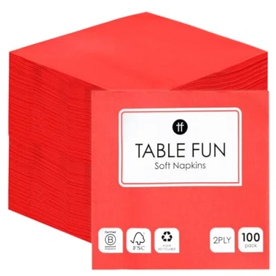 Abbildung von Talking Tables 100 x Bulk Pack Soft Recycled Red Paper Napkins, Disposable Party Serviettes for Birthday, Weddings, Hen Party, Baby Shower, Everyday Tableware, Recyclable Made in EU, 2ply 33cm