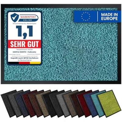 Abbildung von Gentle North Hochwertige Fußmatte türkis 90x150cm groß für Innen &amp; Außen Schmutzfangmatte rutschfest, waschbar wetterfest Fussmatte Eingangsbereich Aussenbereich Läufer Flur dünn