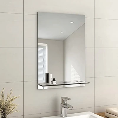 Abbildung von EMKE Rahmenloser Spiegel mit Ablage Kleiner Badezimmer Wand Rasierspiegel Stauraum, rechteckiger Kosmetikspiegel, 50 x 70 cm