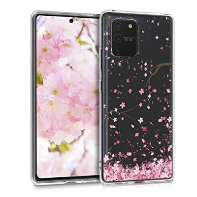 Abbildung von kwmobile Case kompatibel mit Samsung Galaxy S10 Lite Hülle Silikon Transparent Kirschblütenblätter Rosa Dunkelbraun