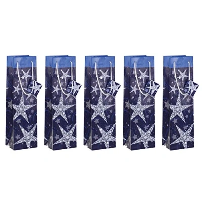 Abbildung von SIGEL GT027 Flaschen Geschenktüten aus Papier Weihnachten 5er Set blau &quot;Shining Stars&quot;