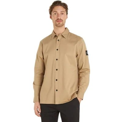 Abbildung von Calvin Klein Jeans Herren Hemd Badge Shirt Freizeithemd, Beige (Travertine), L