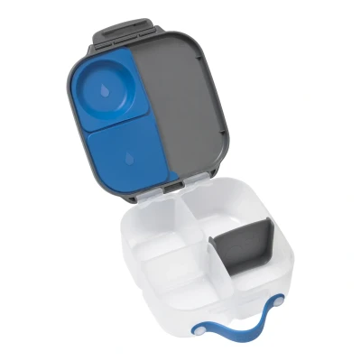Abbildung von b.box Mini Brotdose für Kinder mit Fächern Bento Box, 3 Fächer (2 Auslaufsicher) Lunchbox Gerichte &amp; Snacks Platz Ganzes Obst BPA frei, Blauer Schiefer