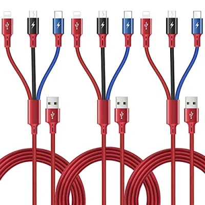 Abbildung von ASICEN Multi USB Ladekabel 3A, 1,5 m 3 in 1 Nylon Schnell Universal Mehrfach Kabel mit Lightning/Typ C/Micro für iPhone/Tablets/Samsung Galaxy/Google Pixel/LG/Huawei/Xiaomi 3Stück