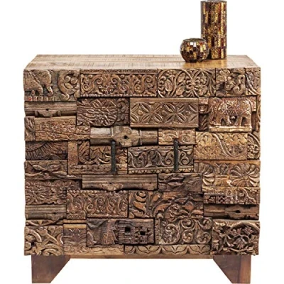 Abbildung von Kare Design Kommode Shanti Surprise Puzzle Nature, Kleine Holzkommode aus Massivholz für das Wohnzimmer mit 2 Türen, edel, jedes Stück ein Unikat, (H/B/T) 90x90x40cm