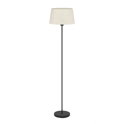 Abbildung von EGLO Stehlampe Febres, Stehleuchte mit Textil Lampenschirm, Standleuchte aus Metall in Schwarz und Bouclé Stoff Weiß, Wohnzimmerlampe Tritt Schalter, E27 Fassung