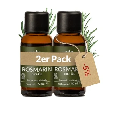 Abbildung von Heldengrün® BIO Rosmarinöl 50 ml [HOCHDOSIERT] Stimuliert Haarwachstum Haaröl bei Haarausfall 100% naturreines Rosmarin Öl Haare Ätherische Öle 2 x