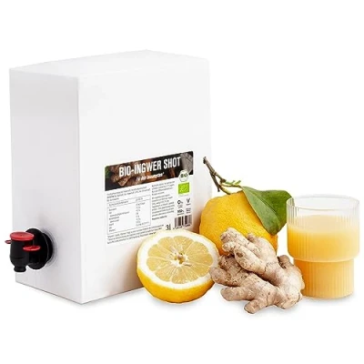 Abbildung von Kale and Me Bio Ingwer Shot Bag In Box 3 Liter, Ingwershot Saft mit Zitronensaft &amp; Apfelsaft ohne Zucker Zusatz, Täglicher Ginger für Saftkur oder als Morgenroutine